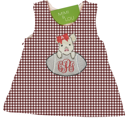 Baby Razorback - girls football gingham dress
