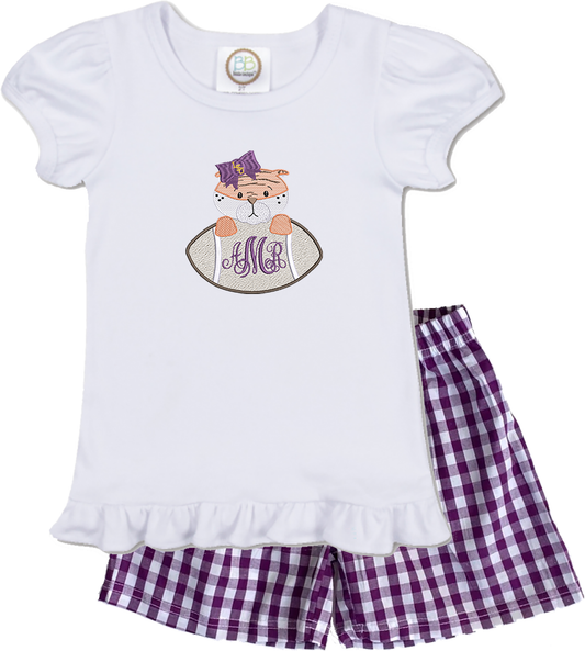 LSU - girls football short sleeve