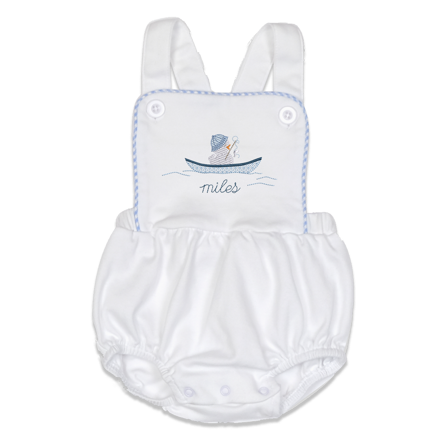 Baby boy sunsuit - duck in boat - personalized