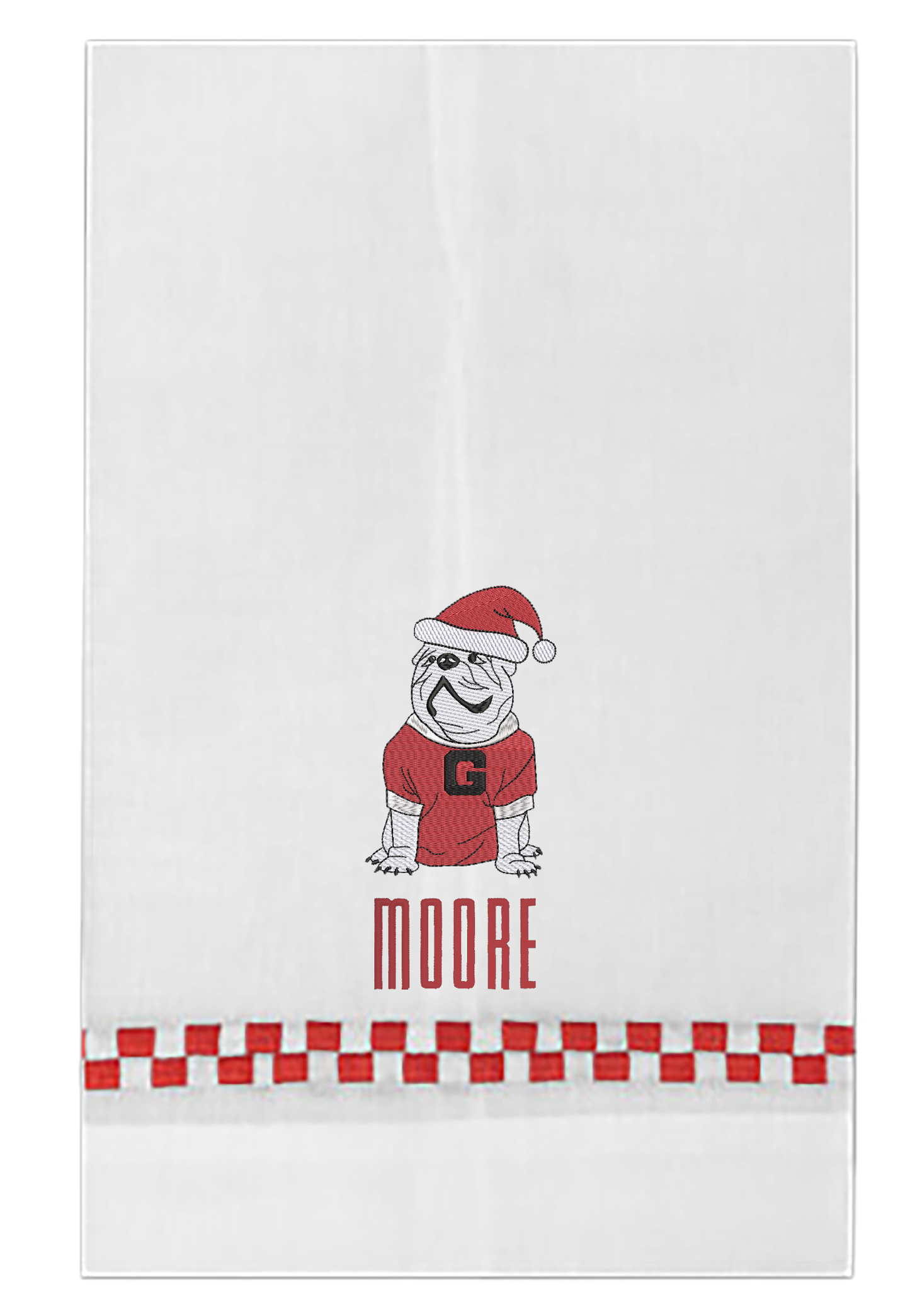 UGA Christmas guest towel red check border