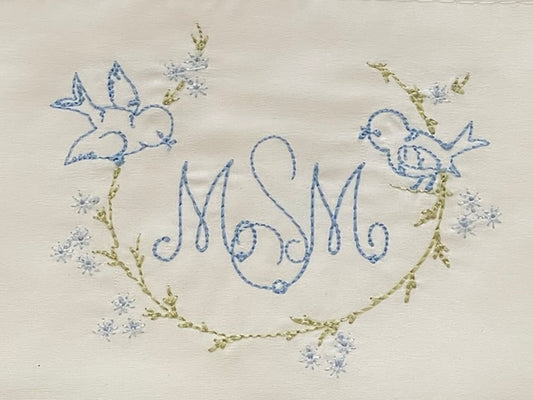 Vintage style embroidered pillowcase pair with monogram