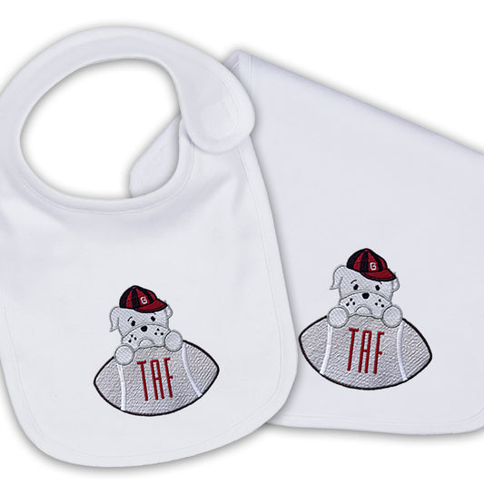 Bulldog embroidered bib, burpcloth and blanket set - personalized