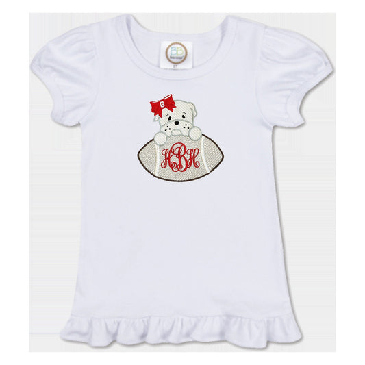 Bulldog Baby Football embroidered girls' outfit red gingham shorts