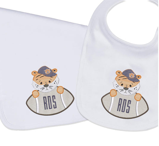 Football Tiger embroidered bib, burpcloth and blanket set - personalized