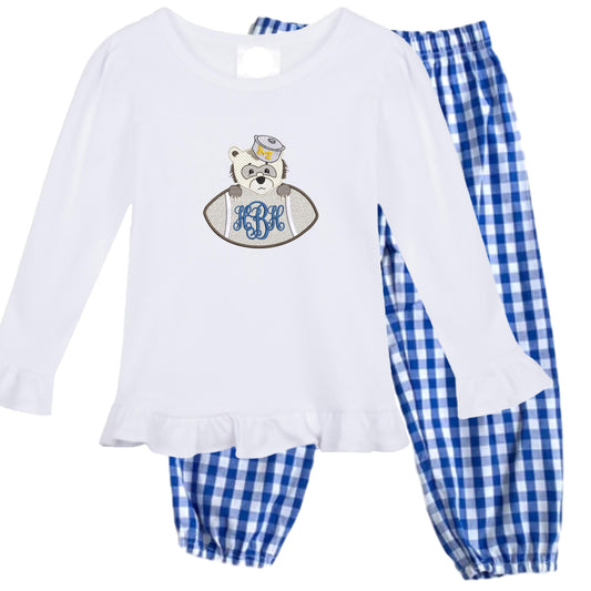 Football baby girls shirt (long sleeve) and gingham pants