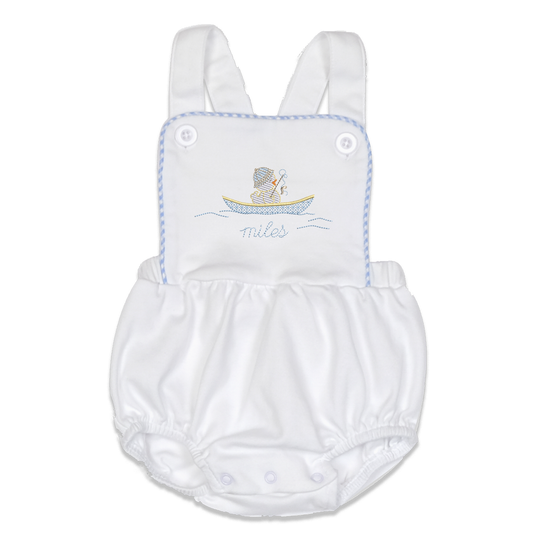 Baby boy sunsuit - duck in boat - personalized