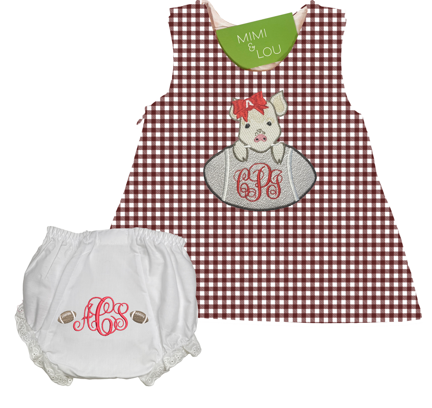 Baby Razorback - girls football gingham dress