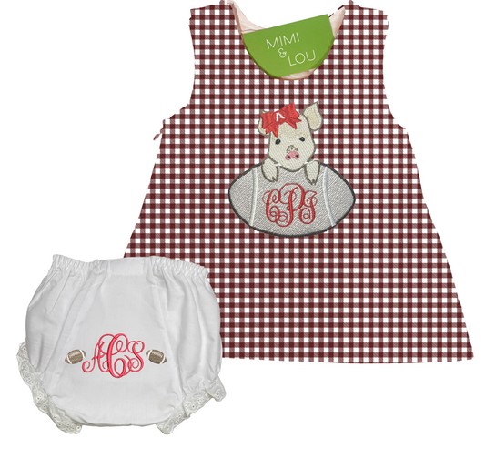Baby Razorback - girls football gingham dress