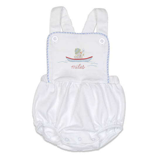 Baby boy sunsuit - duck in boat - personalized