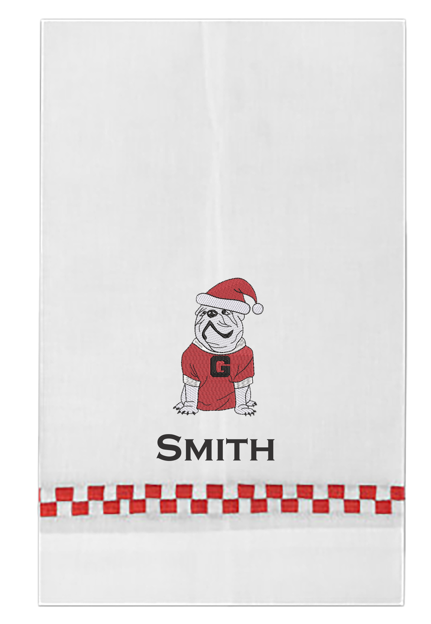 UGA Christmas guest towel red check border