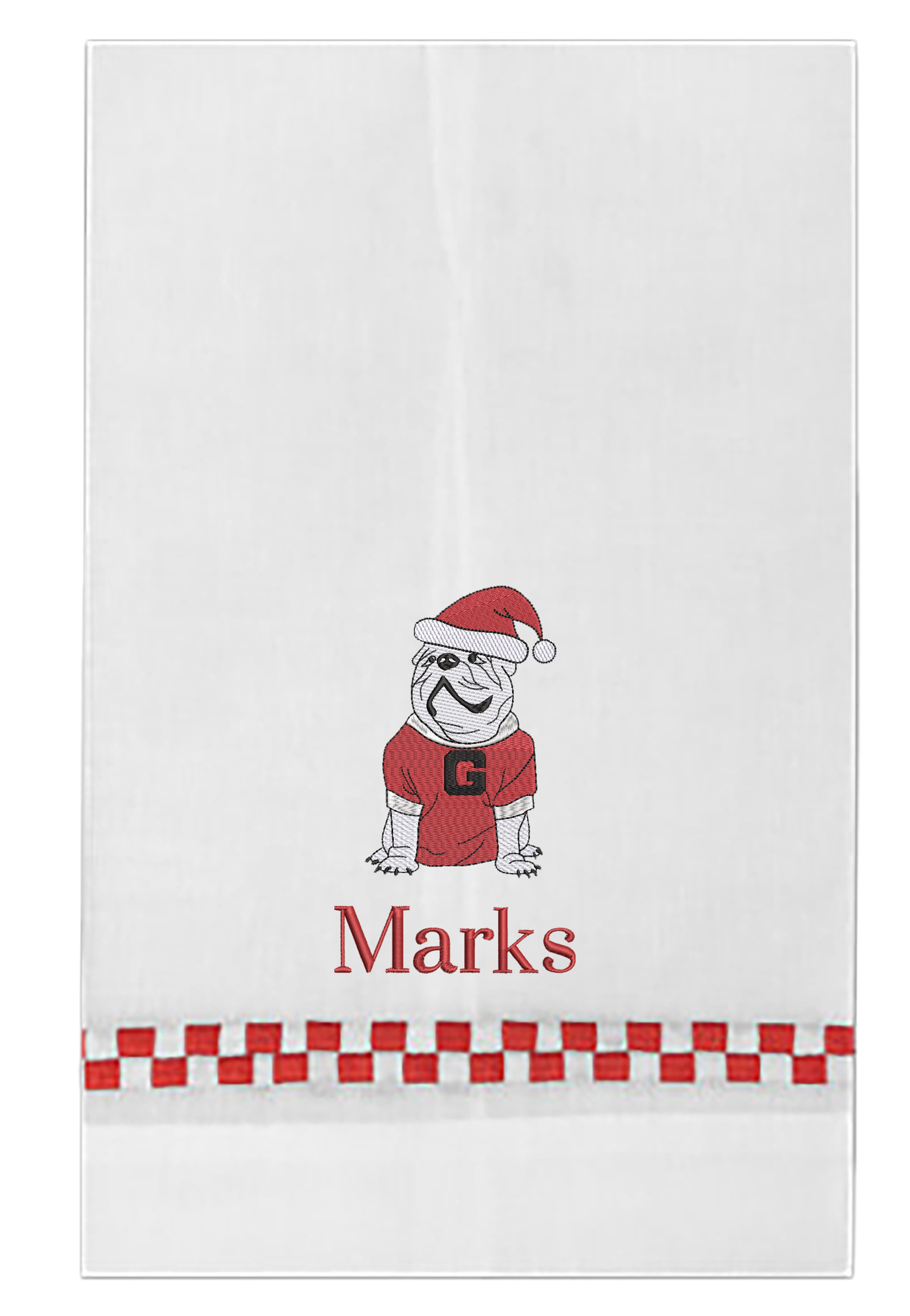 UGA Christmas guest towel red check border