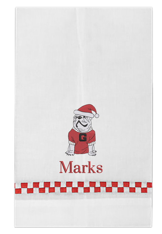 UGA Christmas guest towel red check border