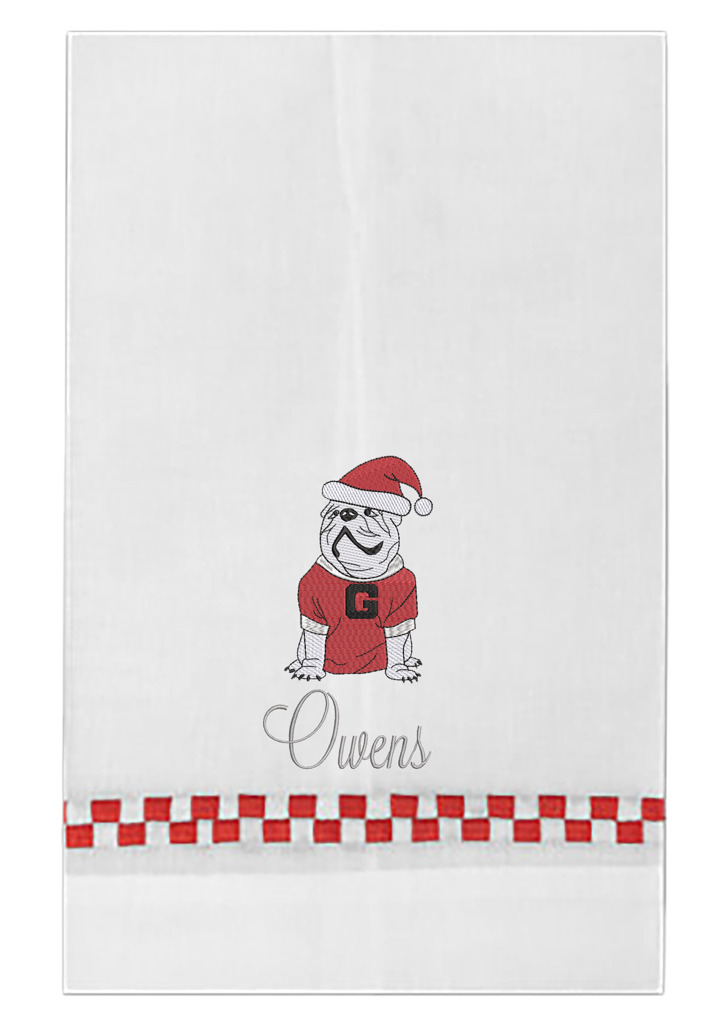 UGA Christmas guest towel red check border