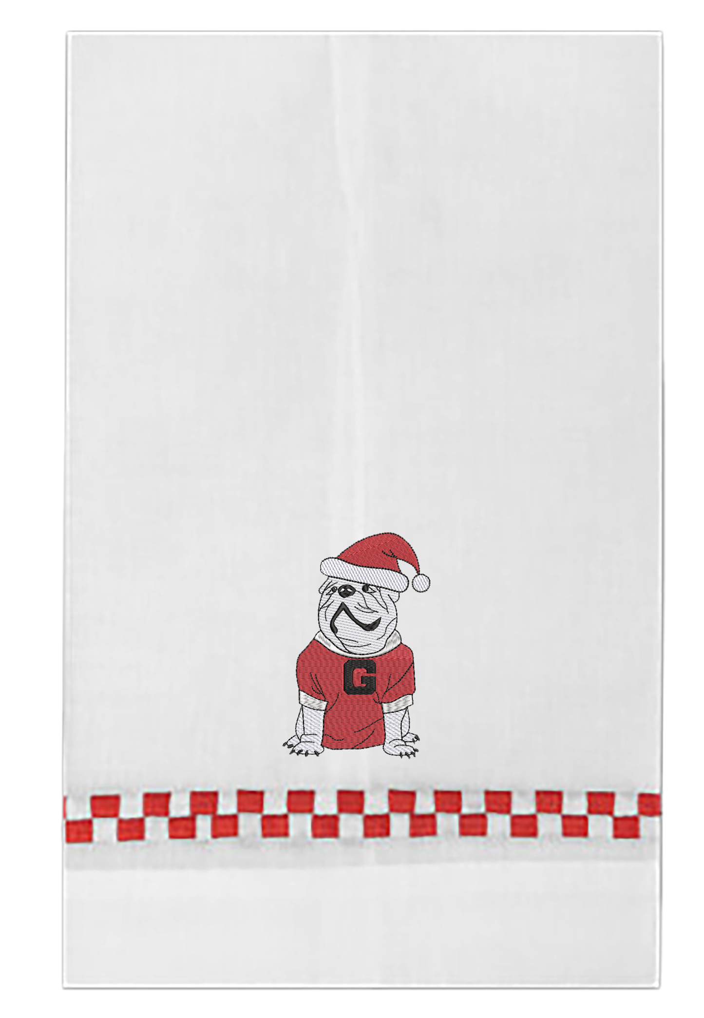 UGA Christmas guest towel red check border