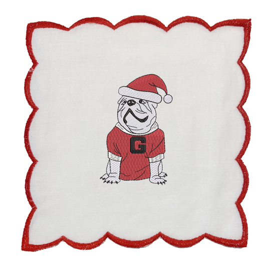 UGA Christmas cocktail napkins set, red scalloped border