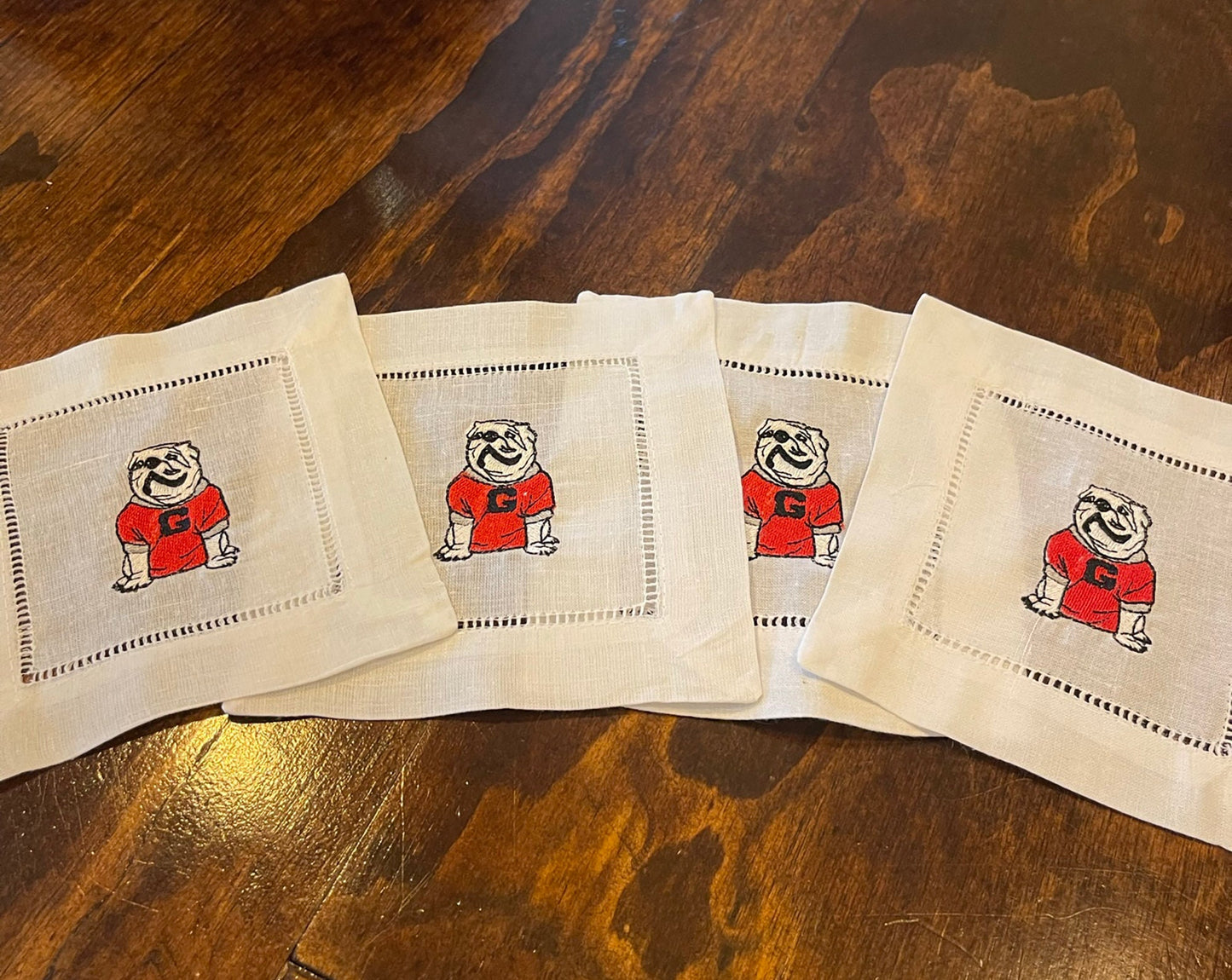 UGA cocktail napkins set of 4 - all Dawgs need these! Natural linen.