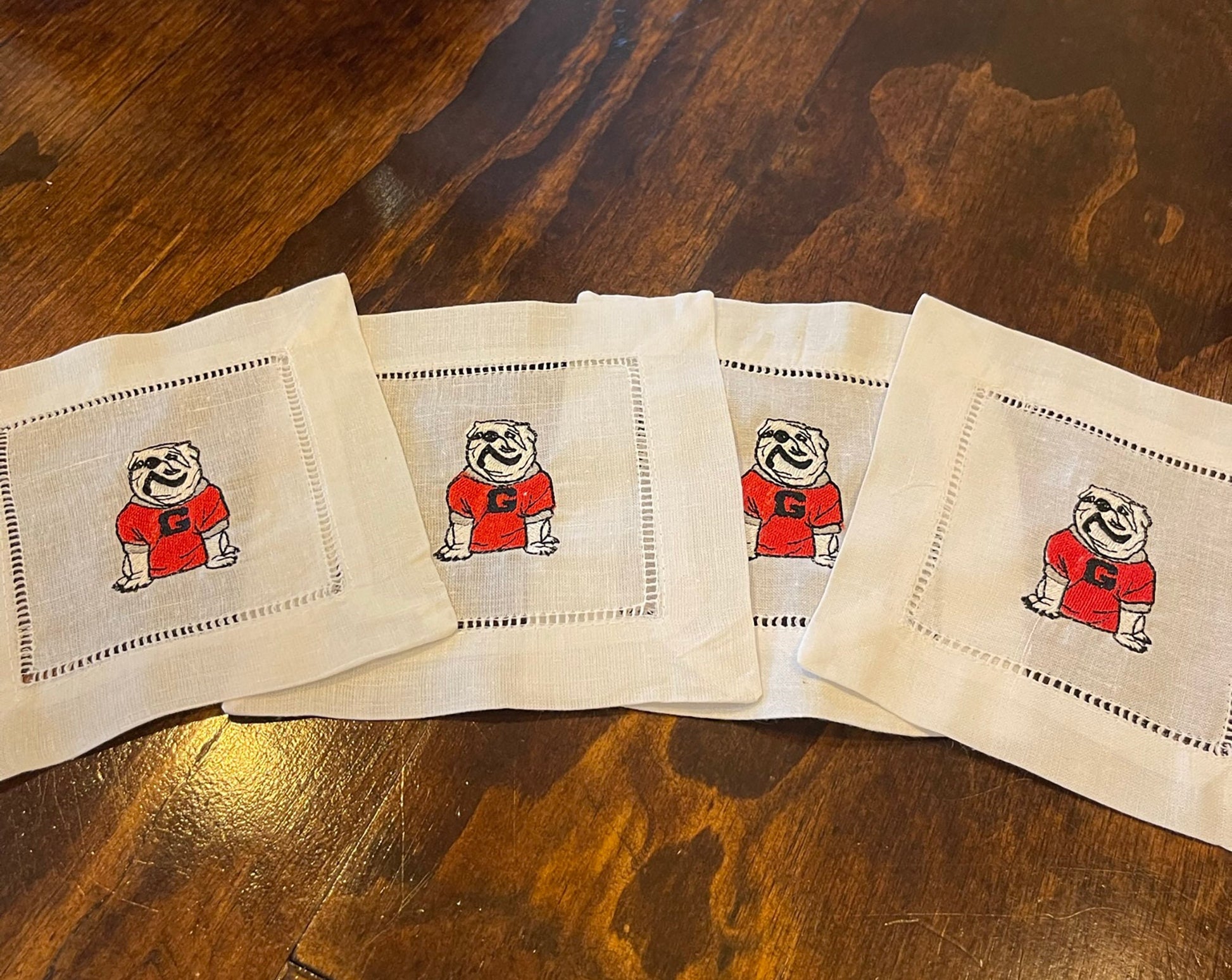 UGA cocktail napkins set of 4 - all Dawgs need these! Natural linen.