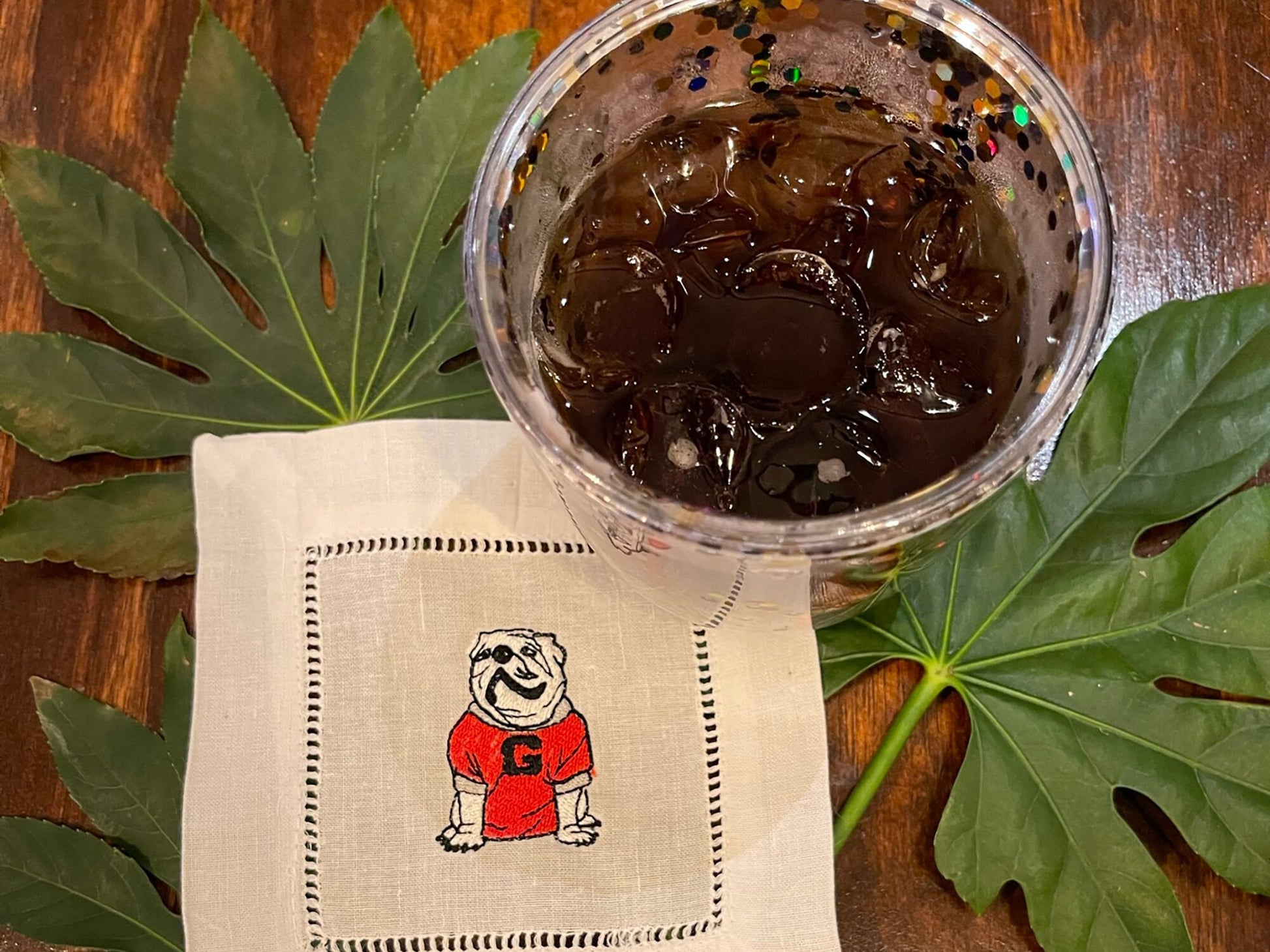 UGA cocktail napkins set of 4 - all Dawgs need these! Natural linen.