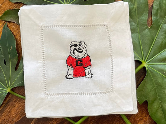 UGA cocktail napkins set of 4 - all Dawgs need these! Natural linen.