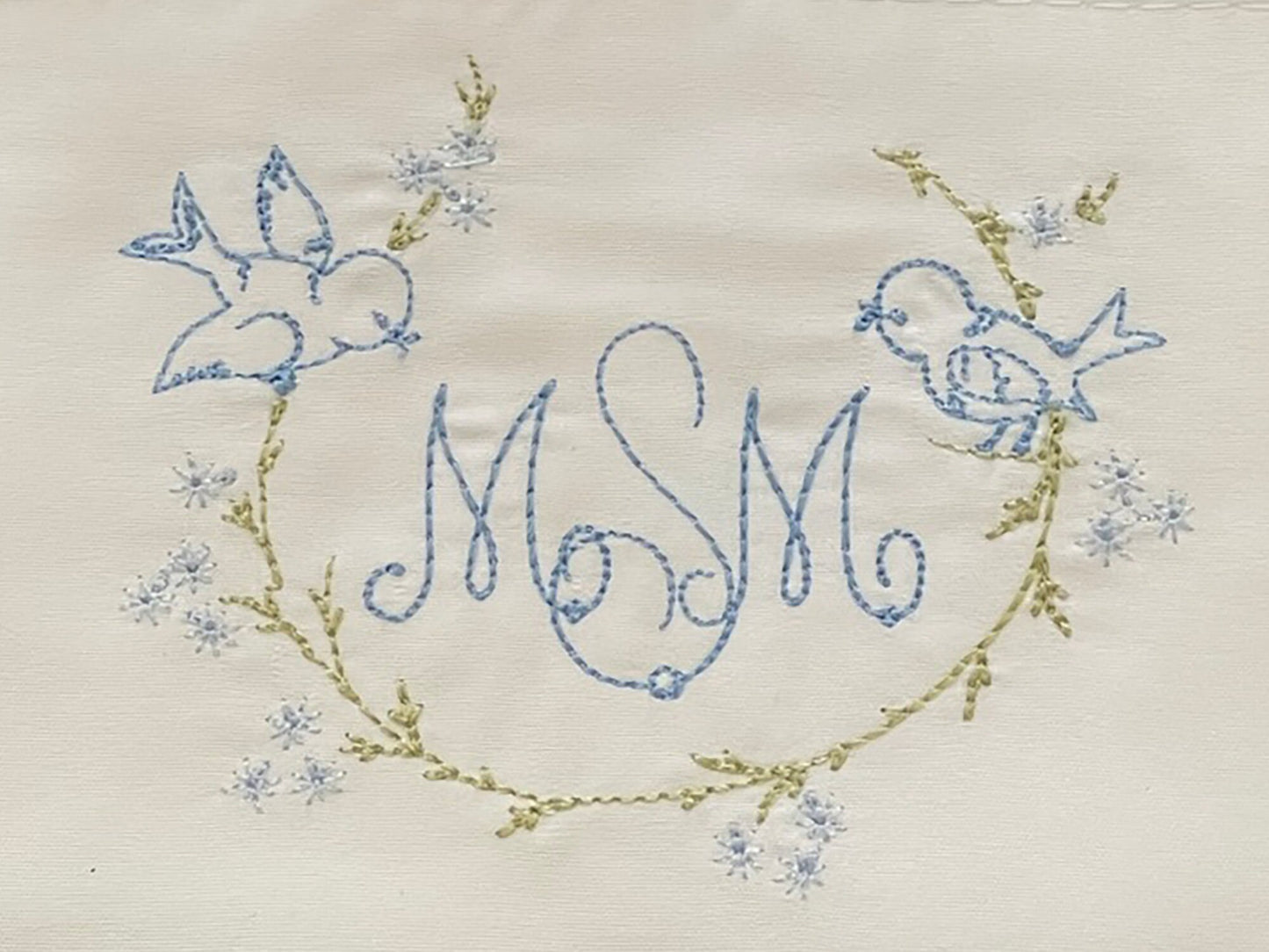 Vintage style embroidered pillowcase pair with monogram