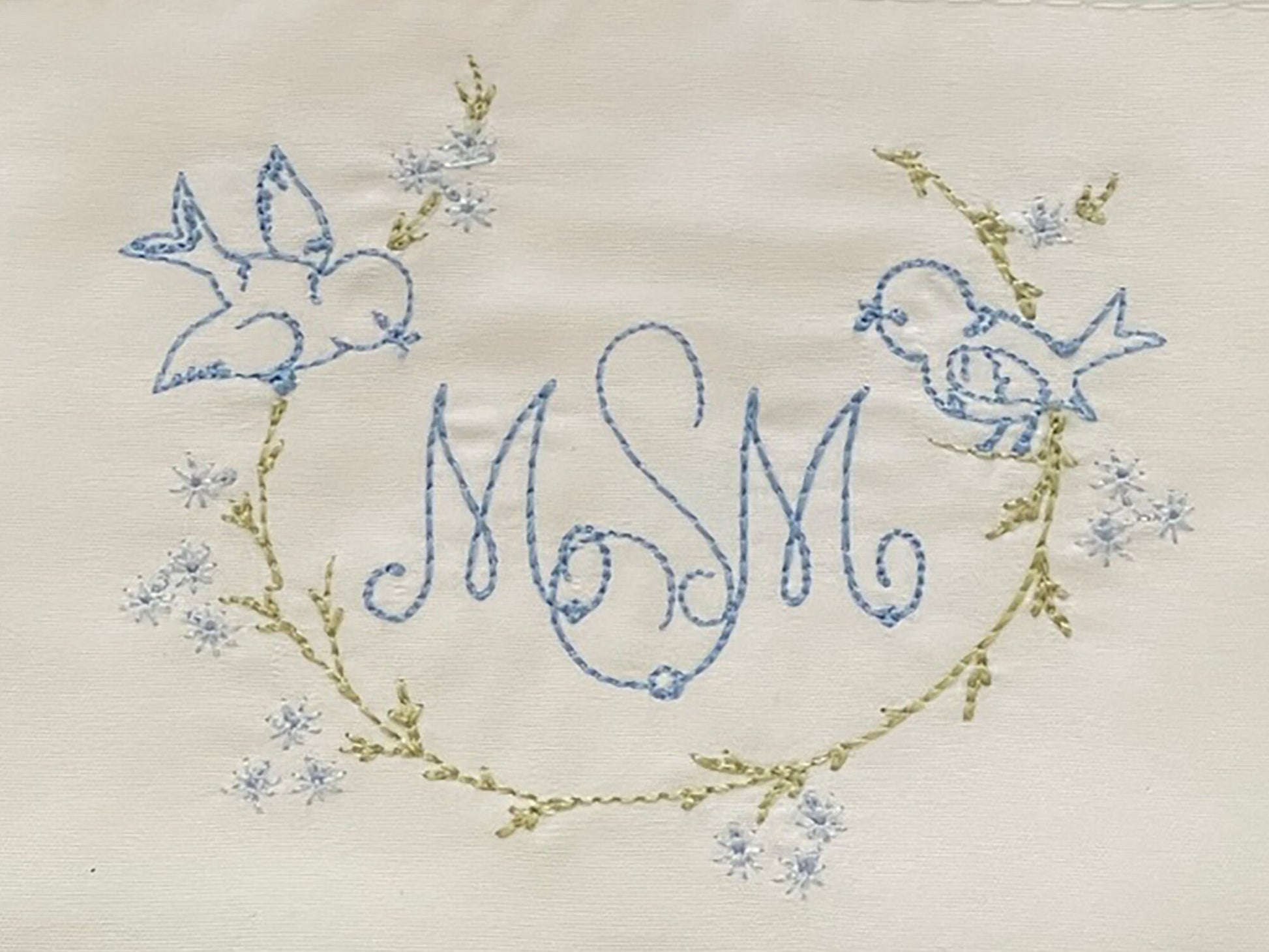 Vintage style embroidered pillowcase pair with monogram
