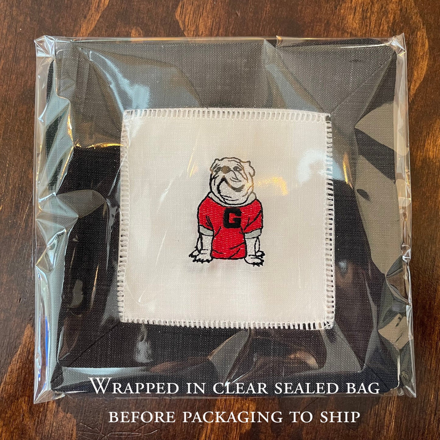 UGA cocktail napkins black border set of 4 - all Dawgs need these!