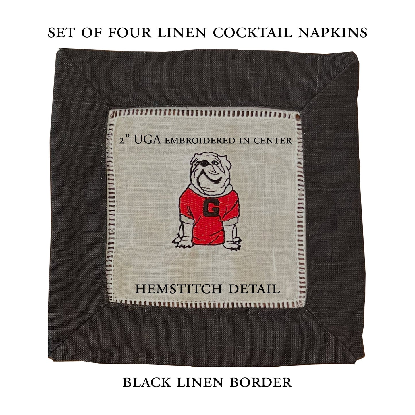 UGA cocktail napkins black border set of 4 - all Dawgs need these!