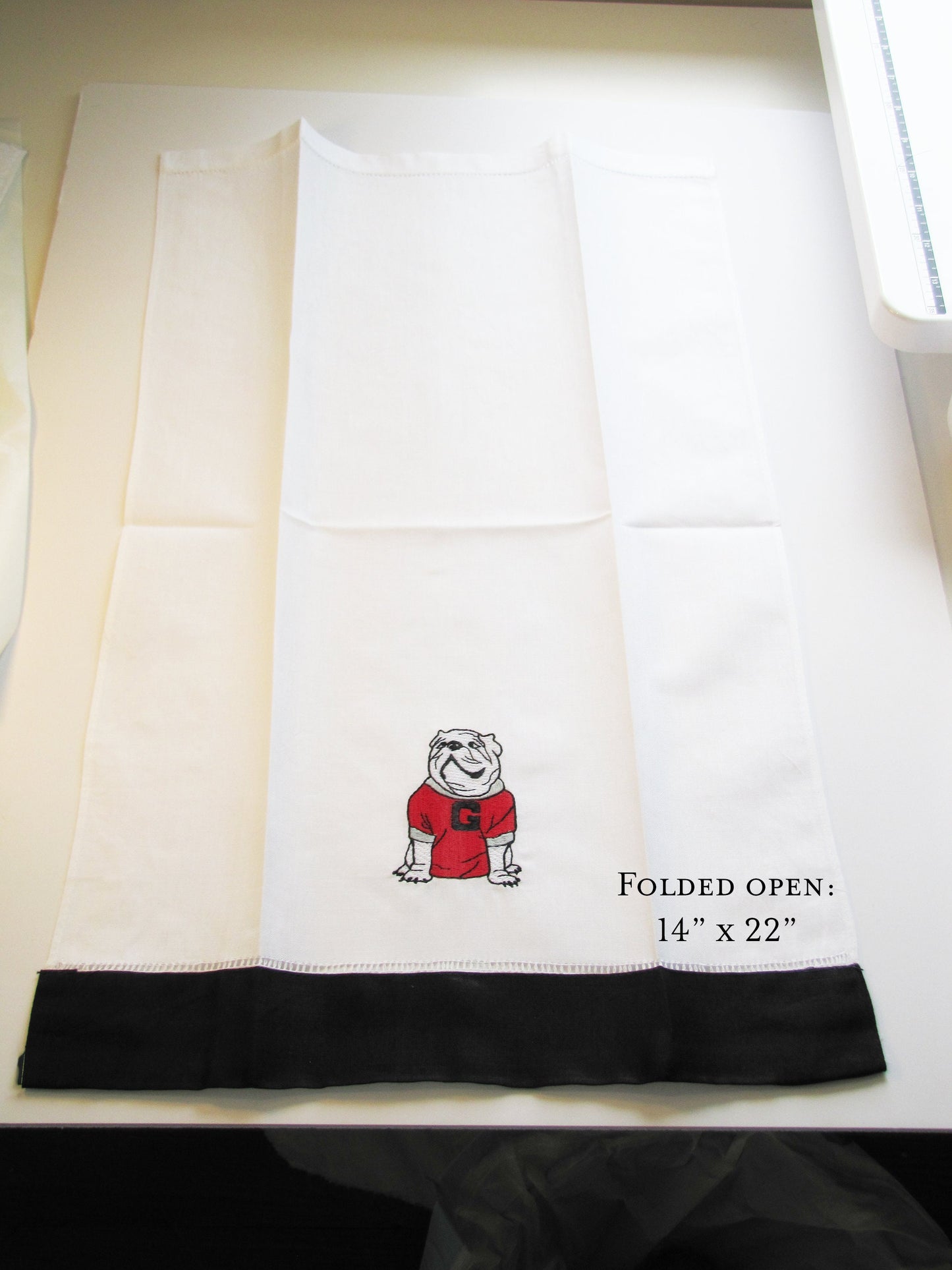Personalized UGA linen guest towel with black border - all Dawgs need these!