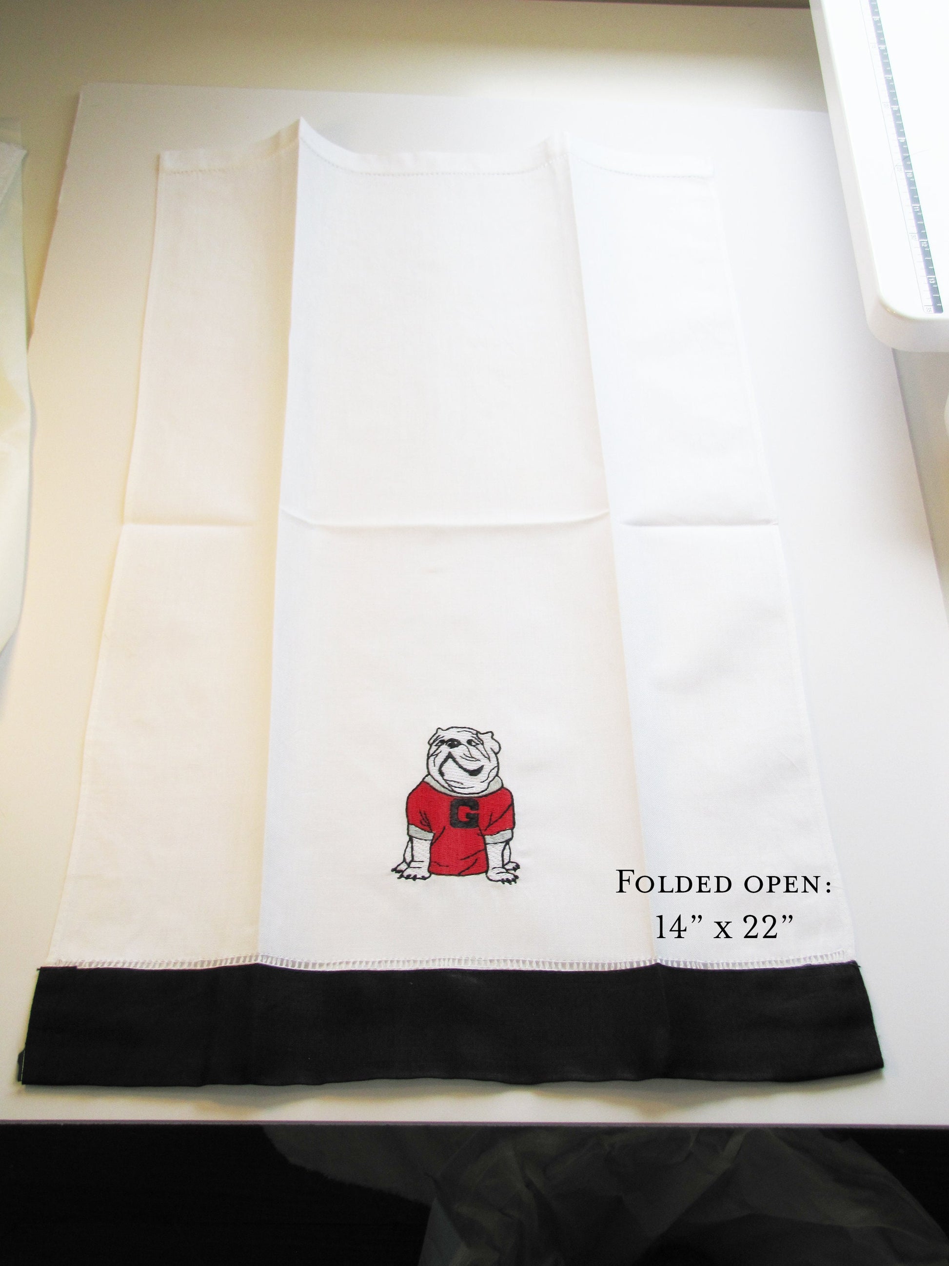 Personalized UGA linen guest towel with black border - all Dawgs need these!