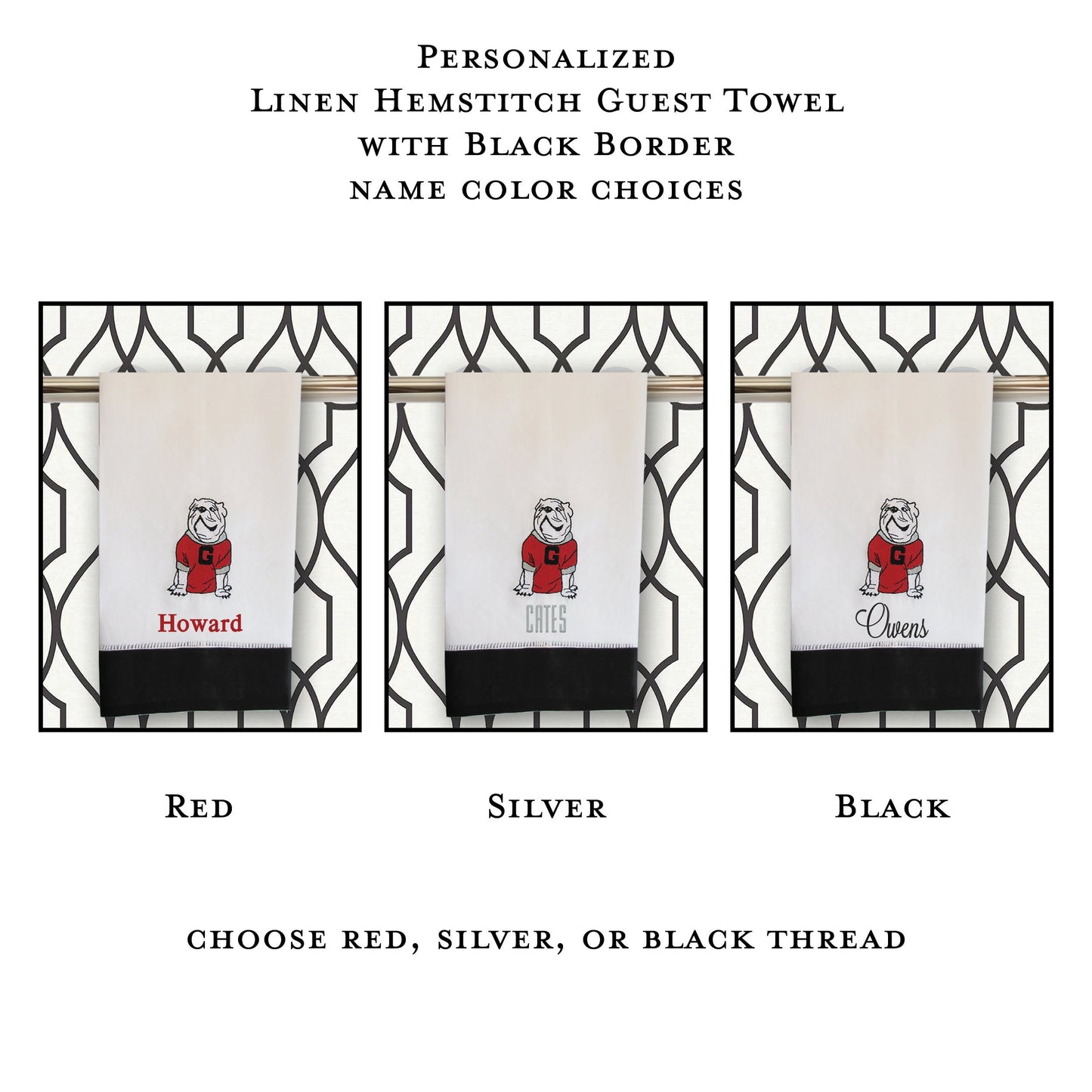 Personalized UGA linen guest towel with black border - all Dawgs need these!