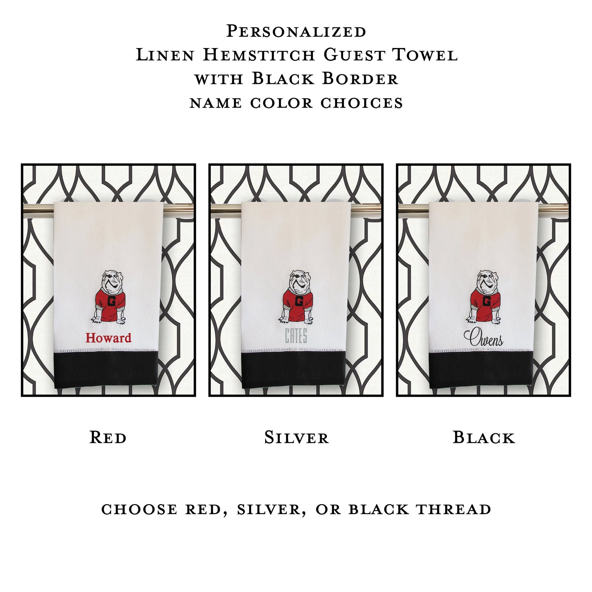 Personalized UGA linen guest towel with black border - all Dawgs need these!