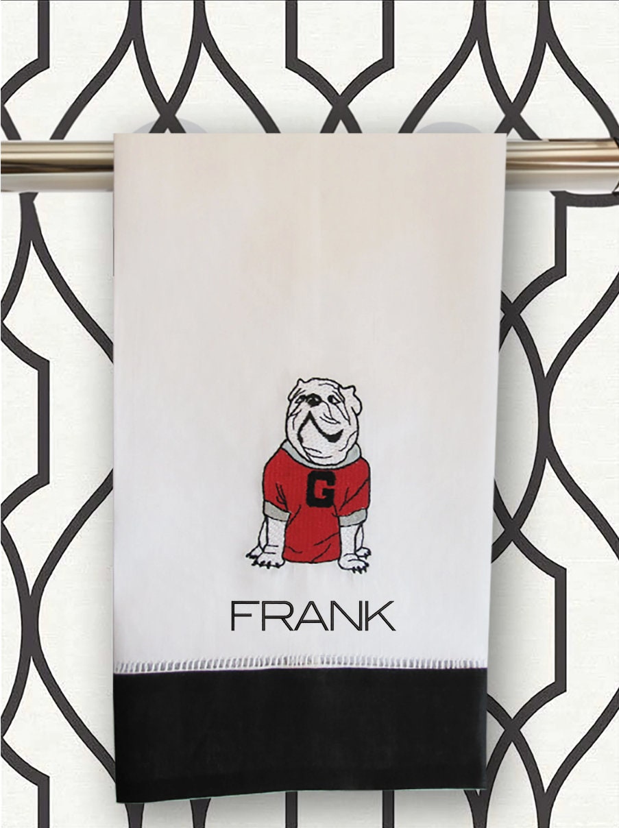 Personalized UGA linen guest towel with black border - all Dawgs need these!