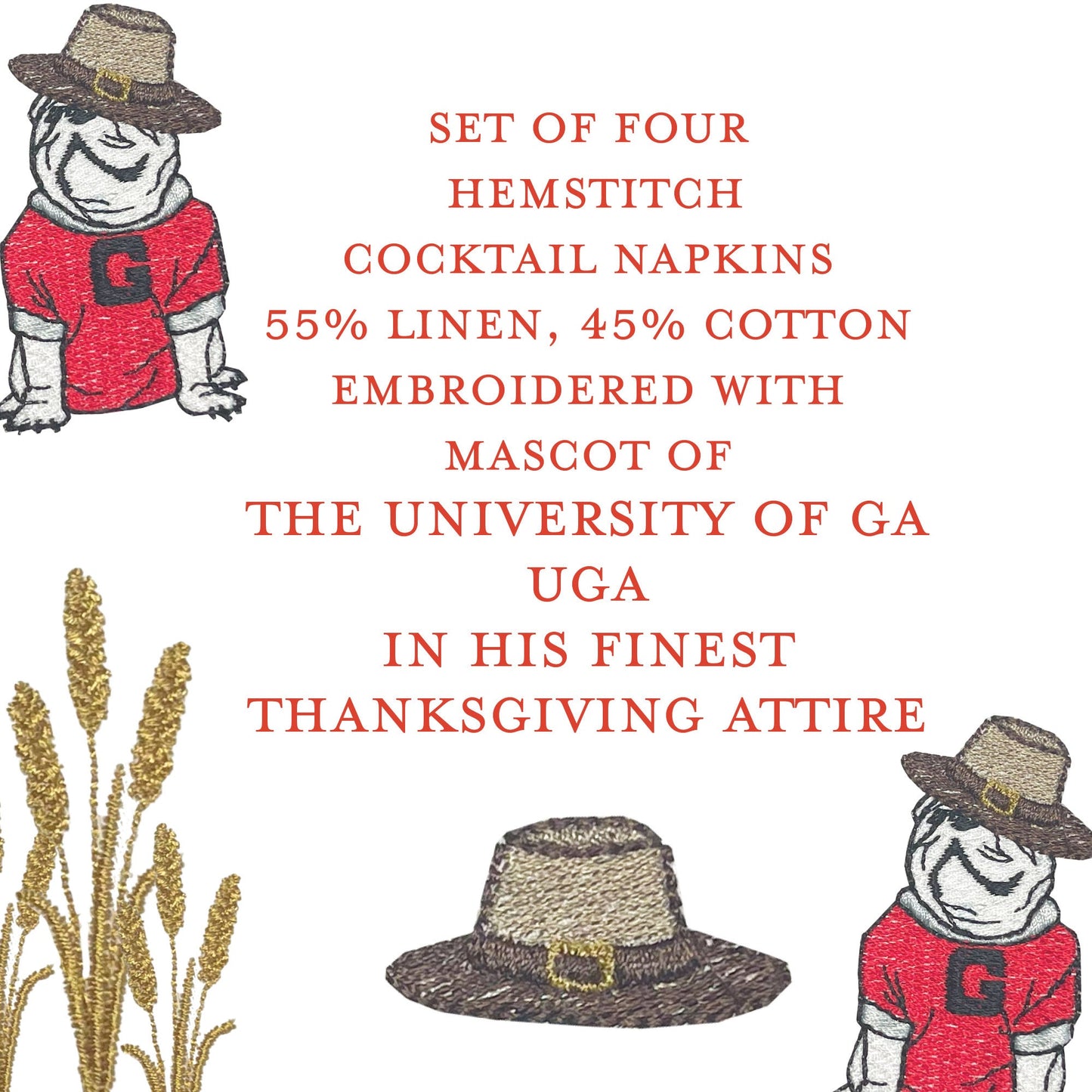 UGA Thanksgiving cocktail napkins red border set of 4 - all Dawgs need these!