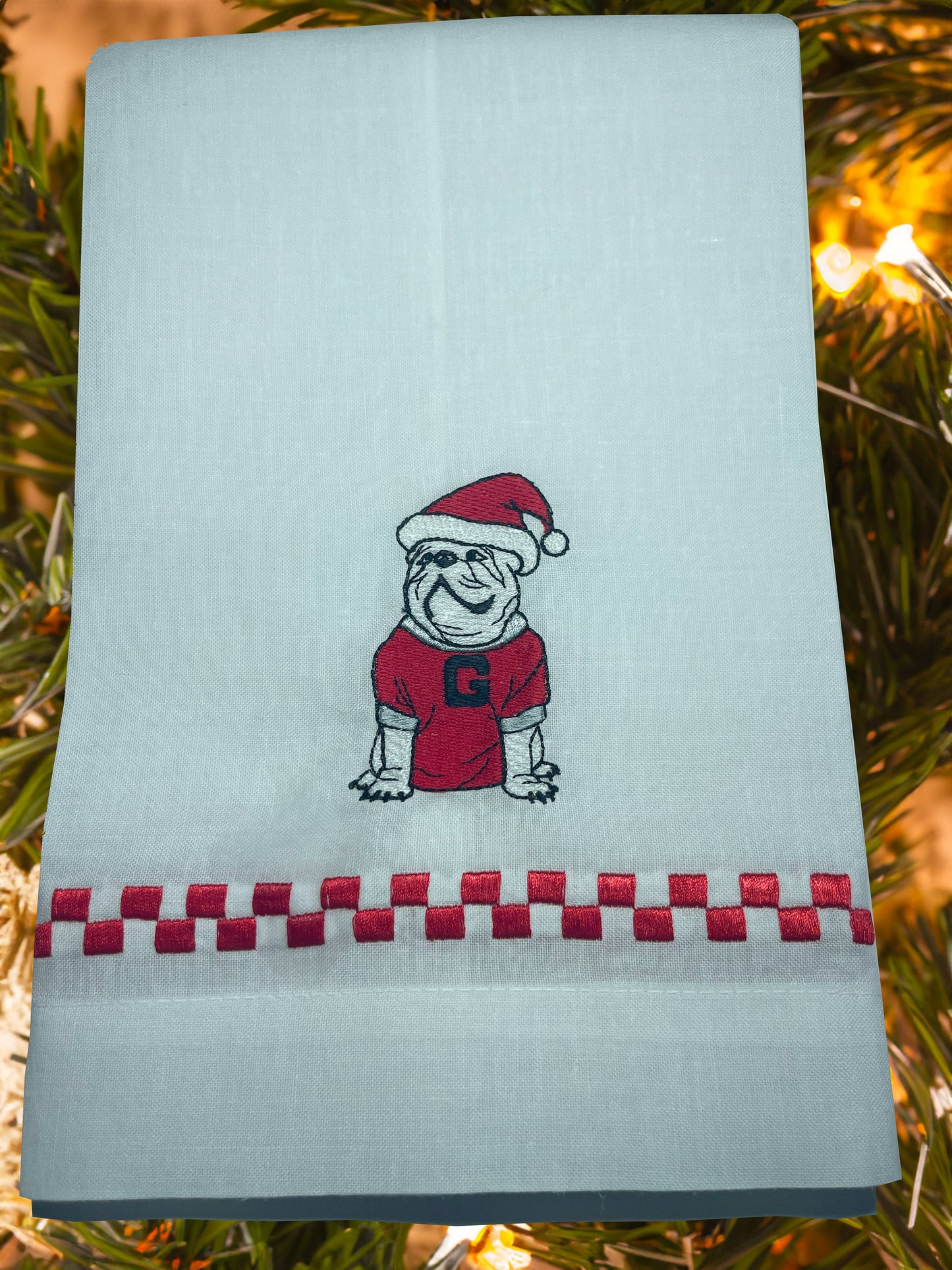UGA Christmas linen guest towel red or black border - all Dawgs need these!