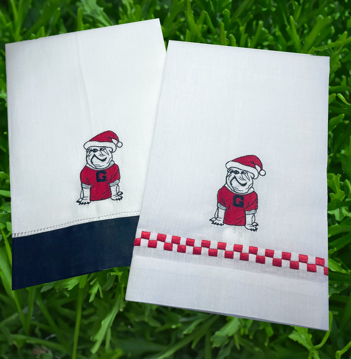 Christmas UGA linen guest towel red or black border - all Dawgs need these!