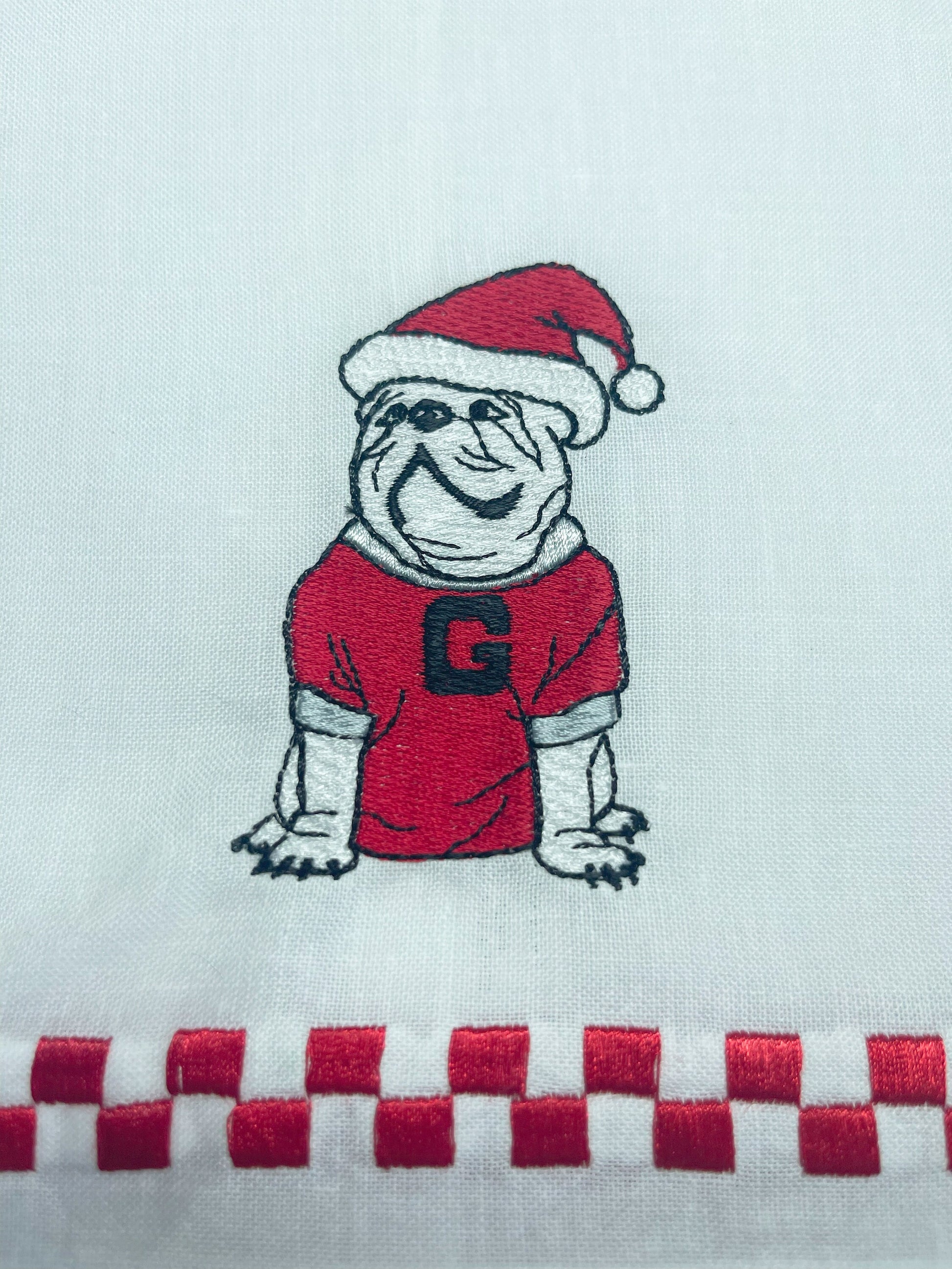Christmas UGA linen guest towel red or black border - all Dawgs need these!