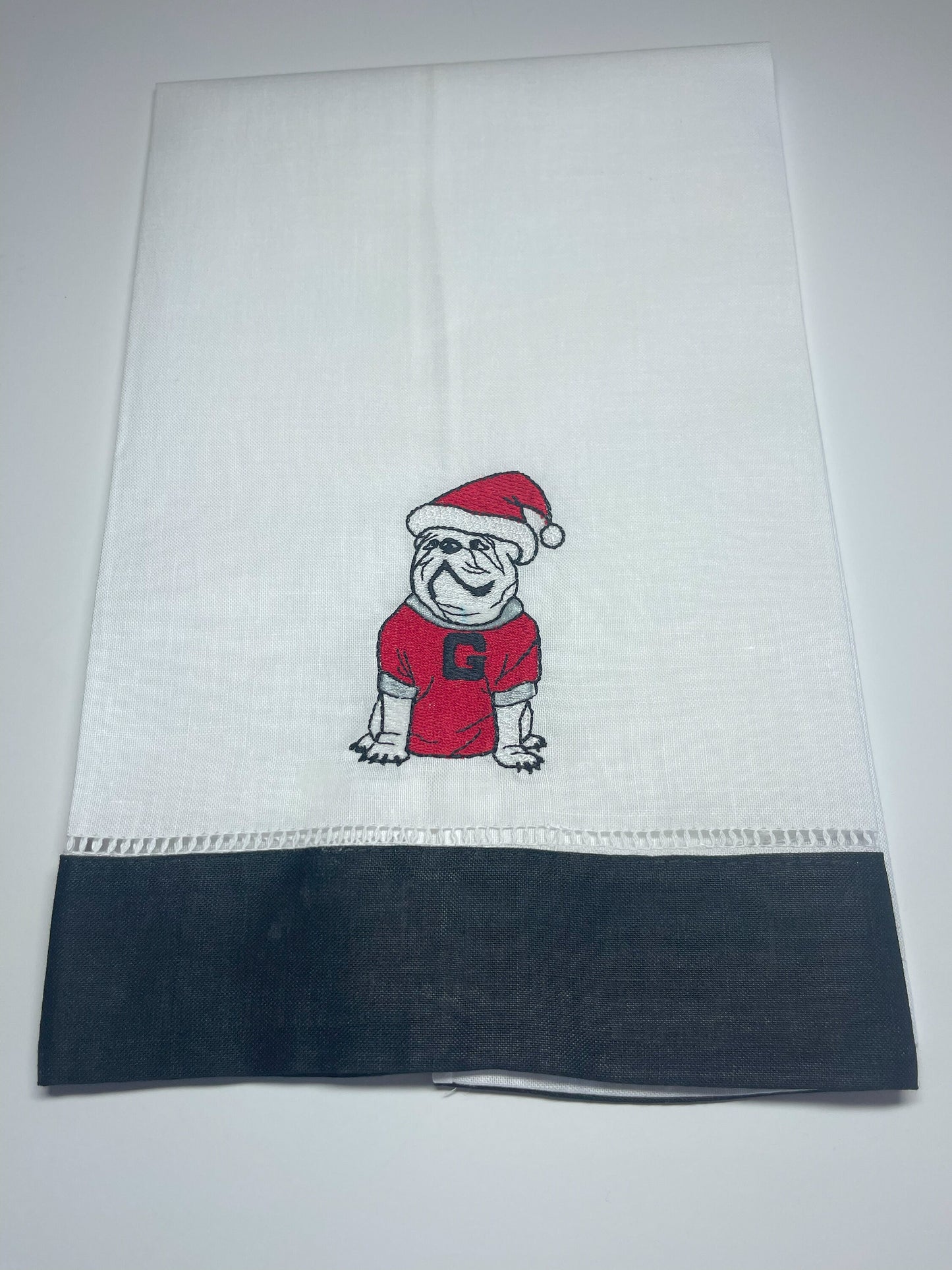 UGA Christmas linen guest towel red or black border - all Dawgs need these!