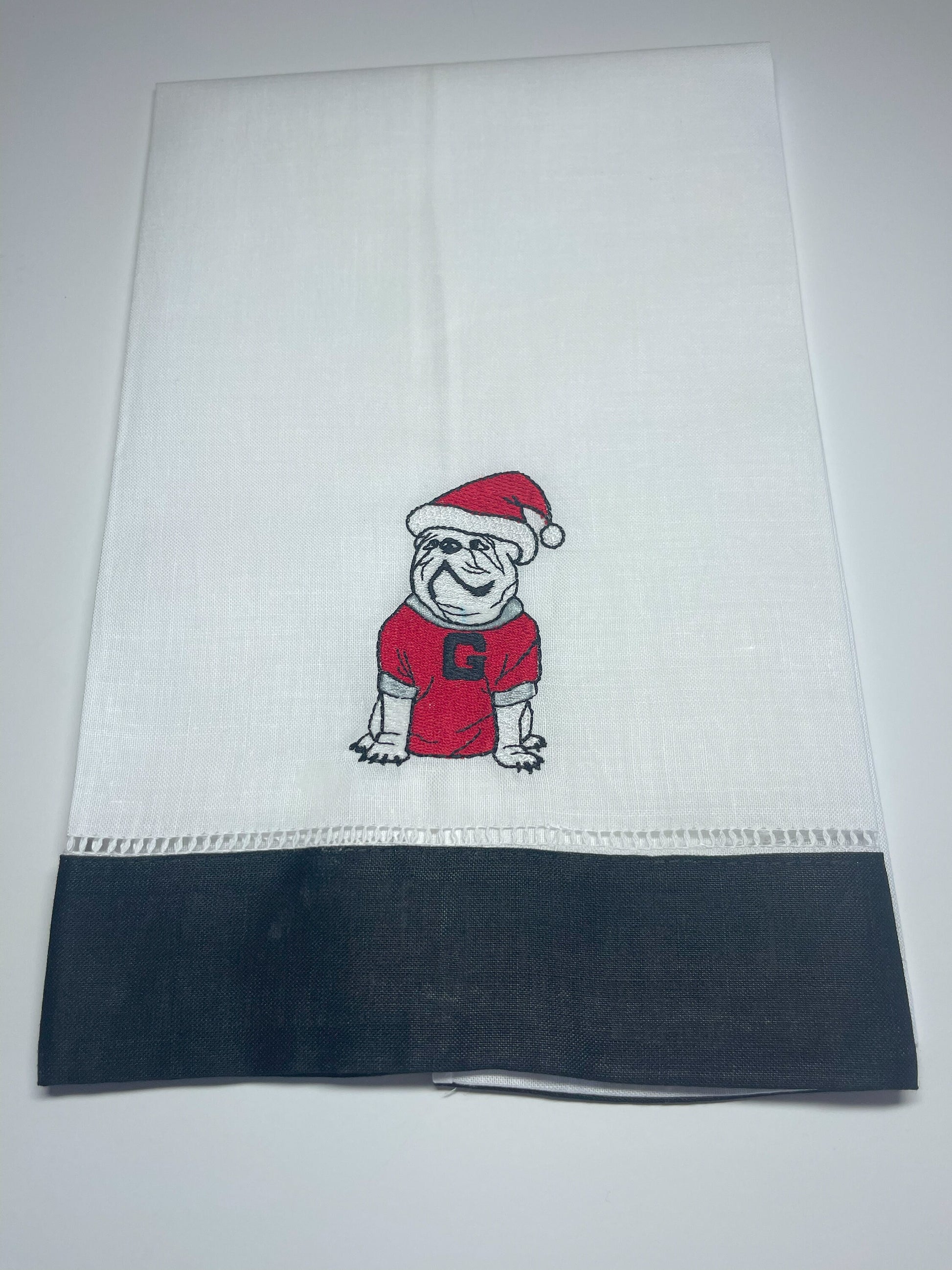UGA Christmas linen guest towel red or black border - all Dawgs need these!