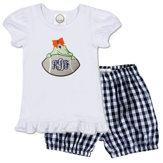 SEC Babies - University of Florida embroidered girls' outfit navy gingham shorts