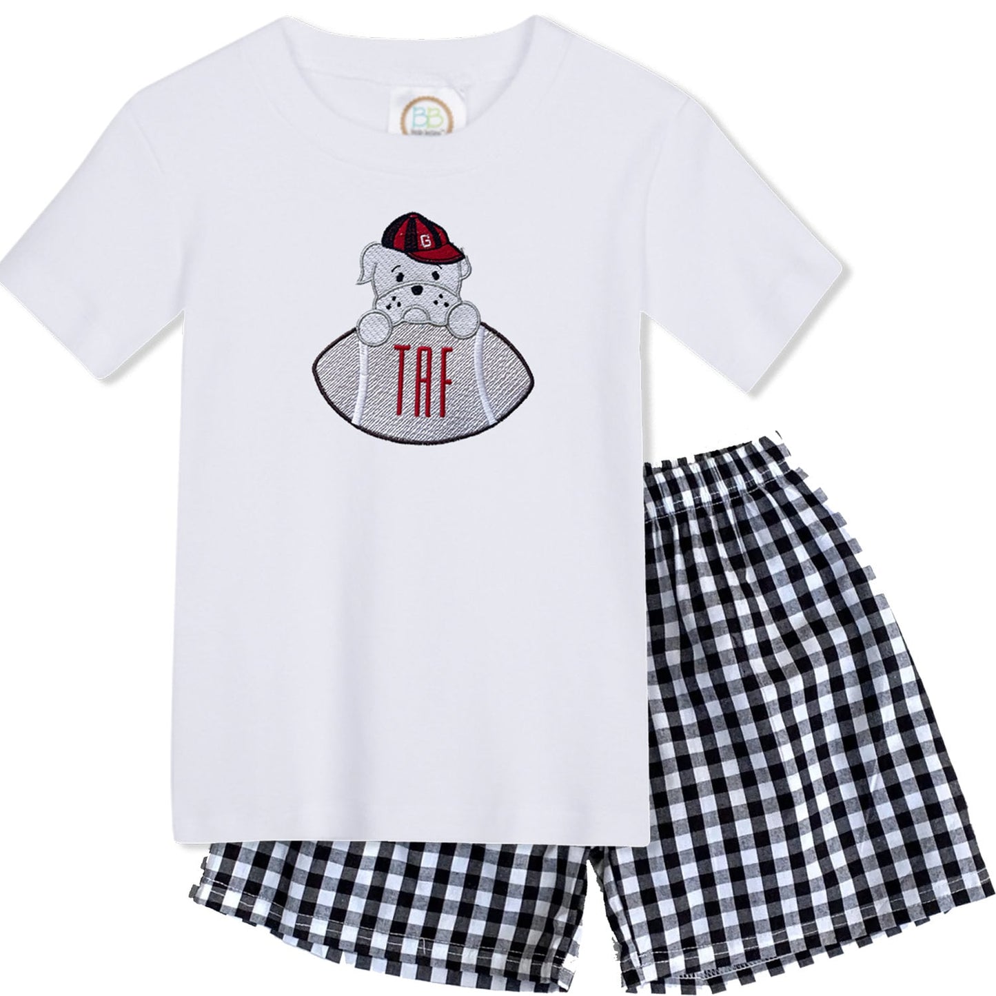 SEC Babies - UGA embroidered boys' outfit black gingham shorts