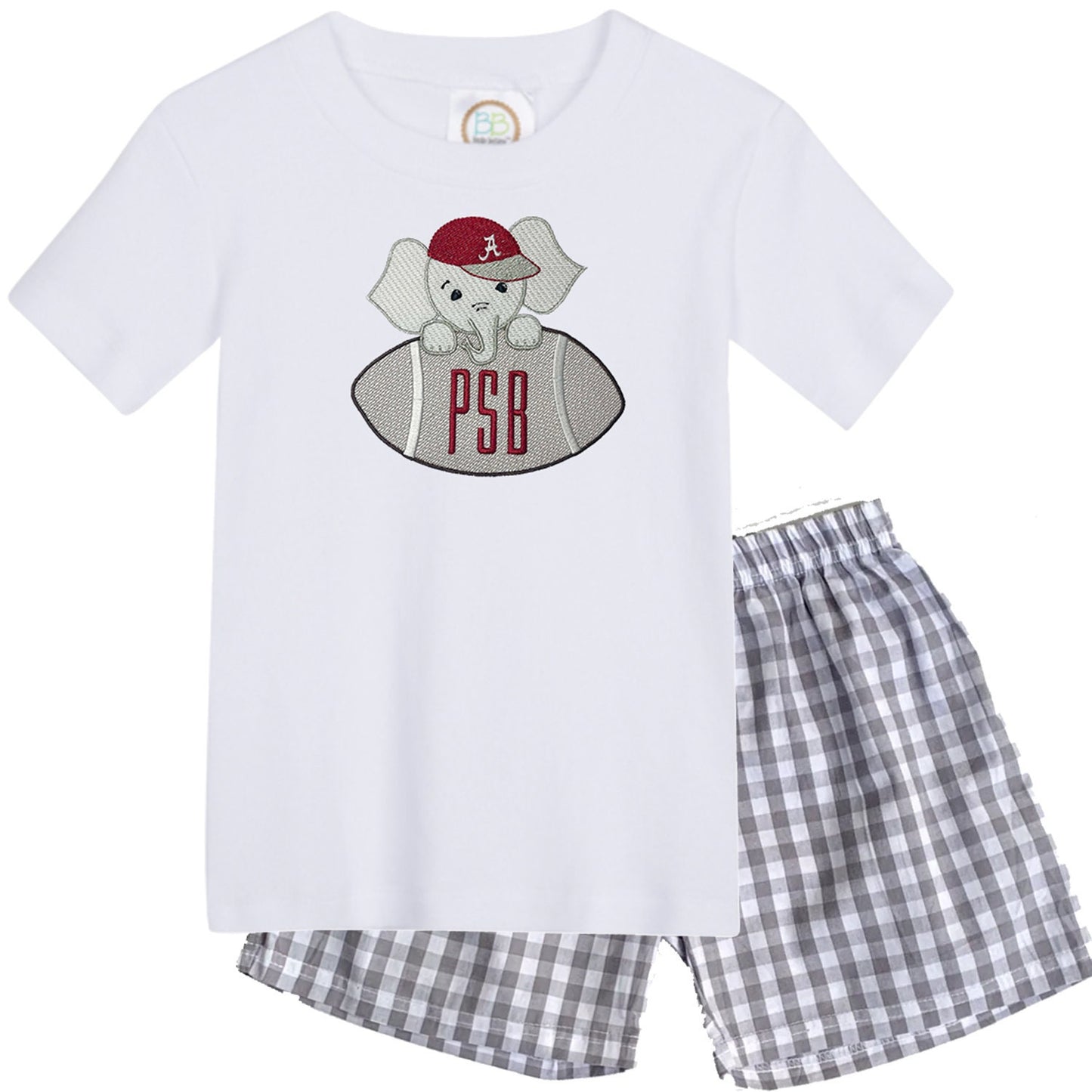 Baby Elephant Football boys' outfit grey gingham shorts