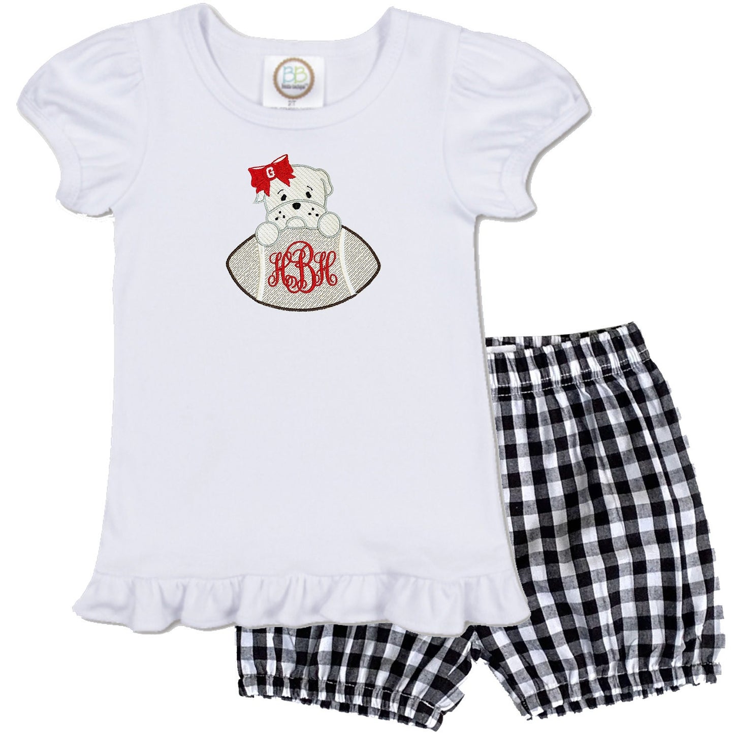 SEC Babies - UGA embroidered girls' outfit black gingham shorts