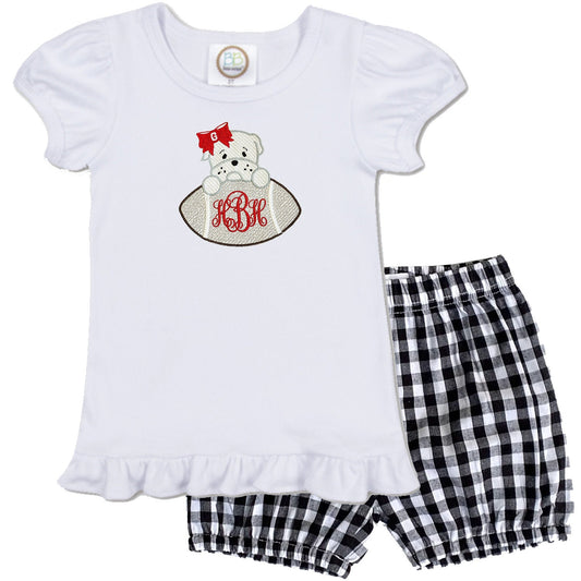 SEC Babies - UGA embroidered girls' outfit black gingham shorts