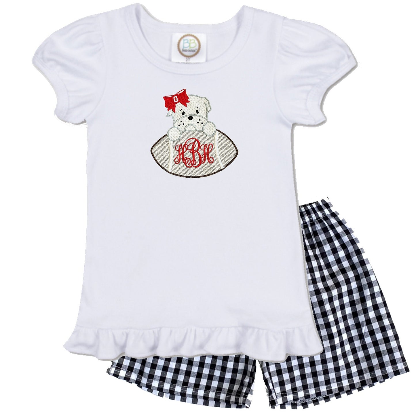 SEC Babies - UGA embroidered girls' outfit black gingham shorts