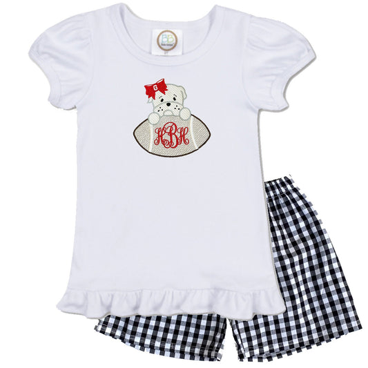 SEC Babies - UGA embroidered girls' outfit black gingham shorts