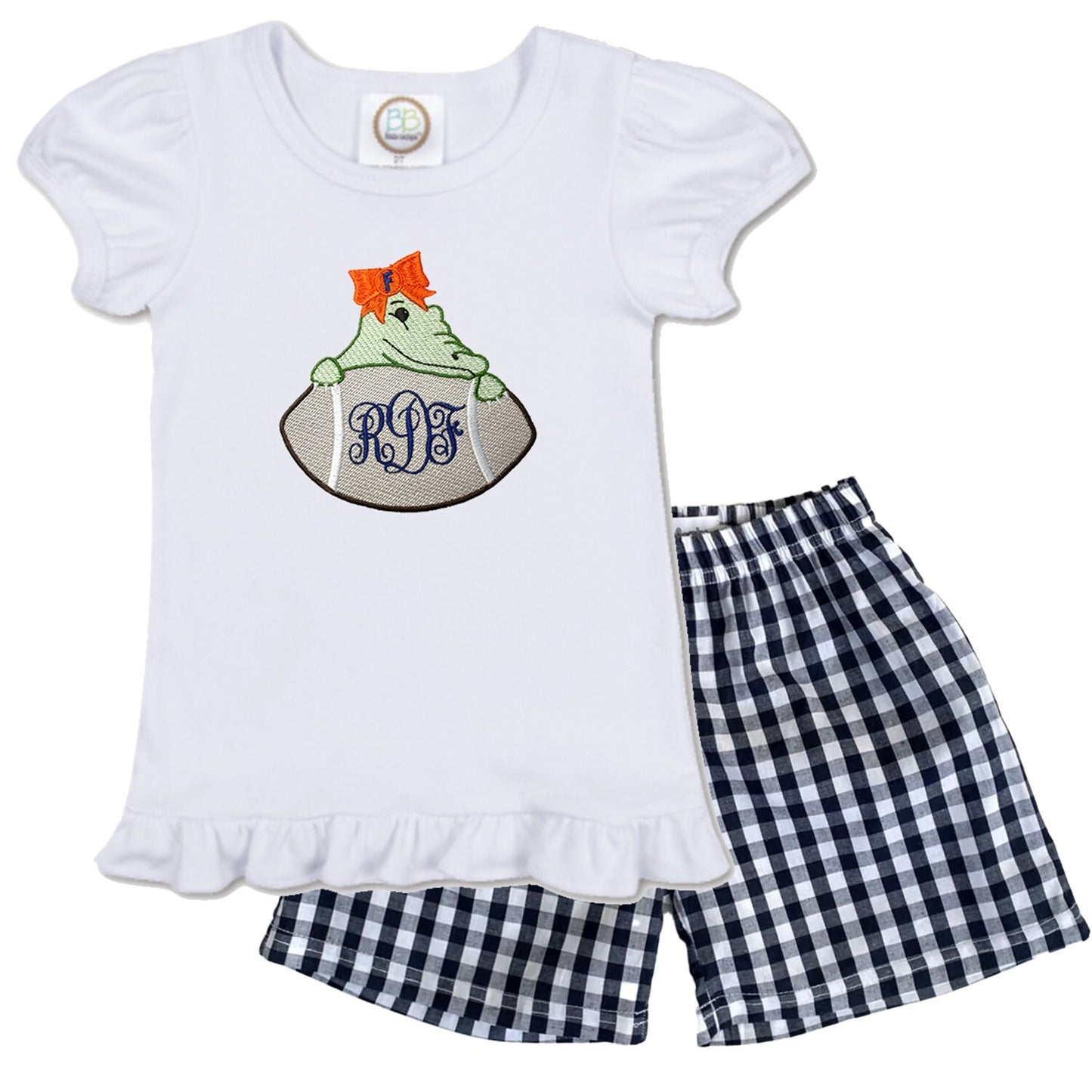 SEC Babies - University of Florida embroidered girls' outfit navy gingham shorts