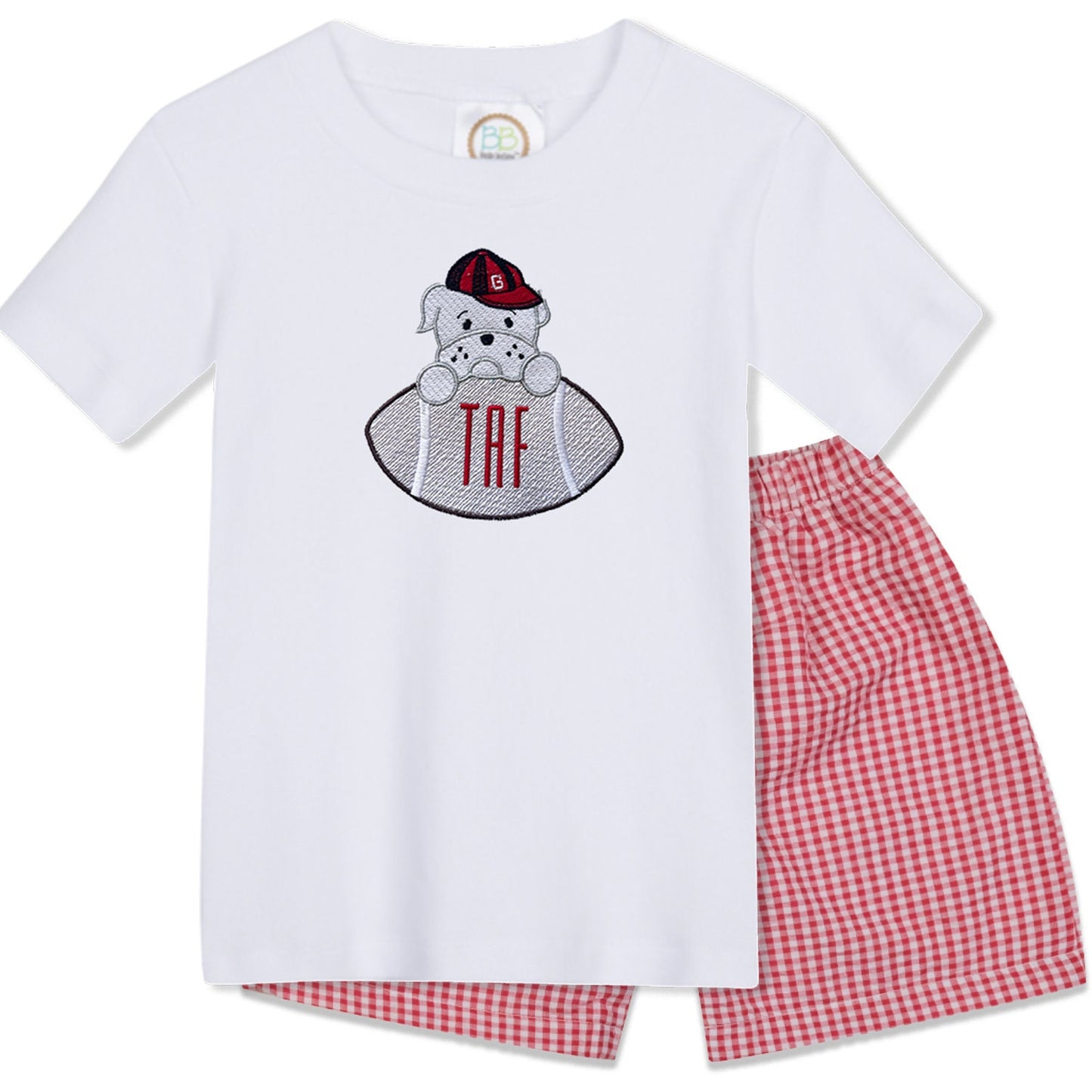 SEC Babies - UGA embroidered boys' outfit red gingham shorts