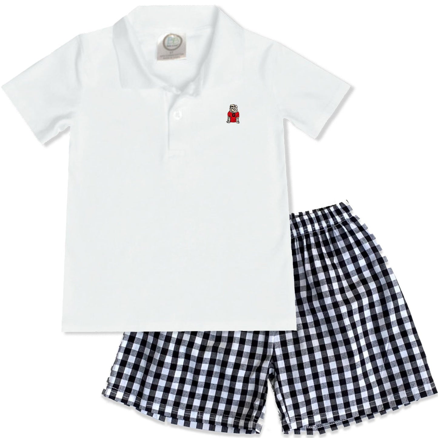 Bulldog boys' outfit golf shirt and gingham shorts
