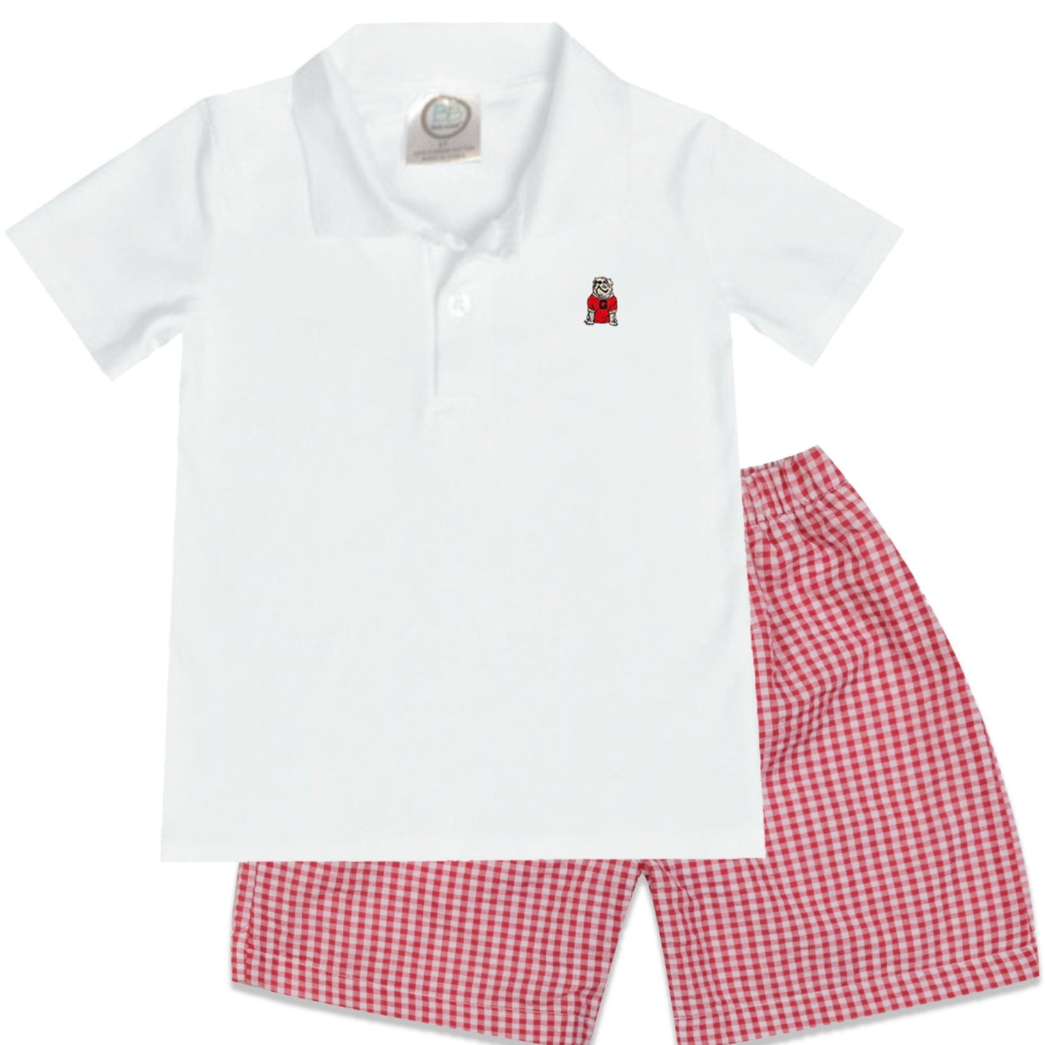 Bulldog boys' outfit golf shirt and gingham shorts