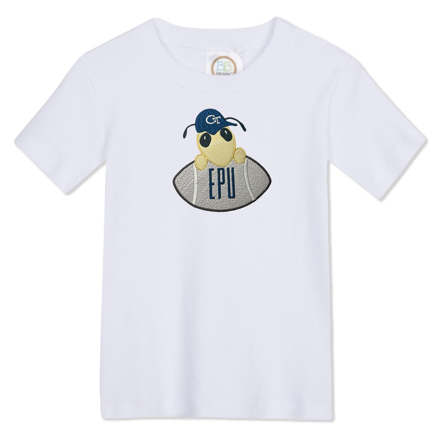 Football Bee embroidered boys' short sleeve navy gingham shorts